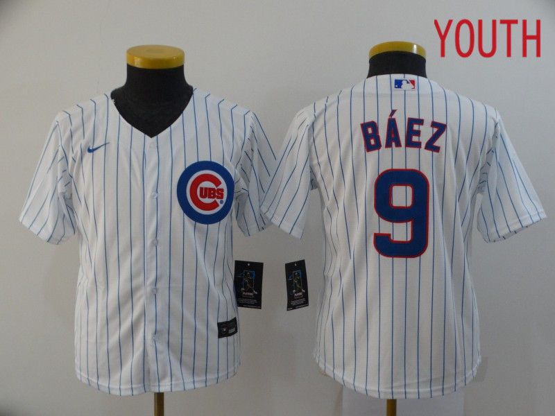 Youth Chicago Cubs #9 Baez White Game Nike MLB Jerseys